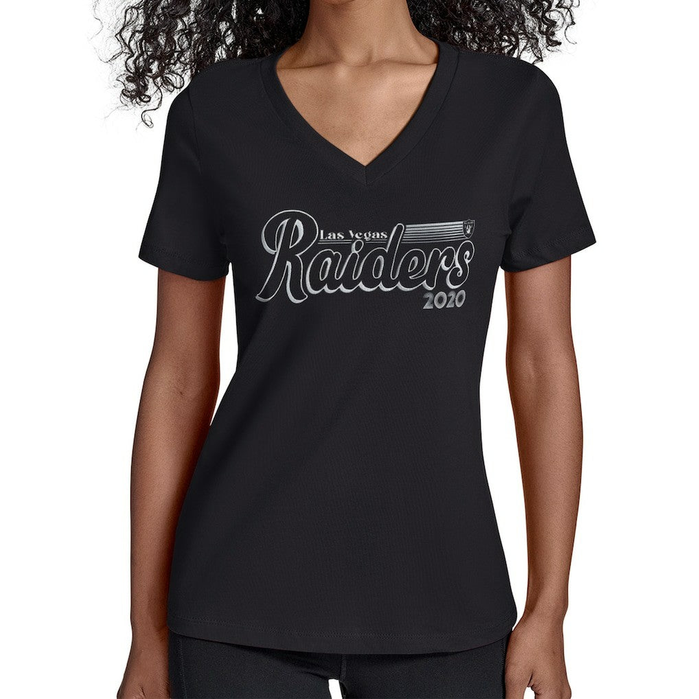 Las Vegas Raiders Starter Women's Groovy Script V-Neck T-Shirt Black