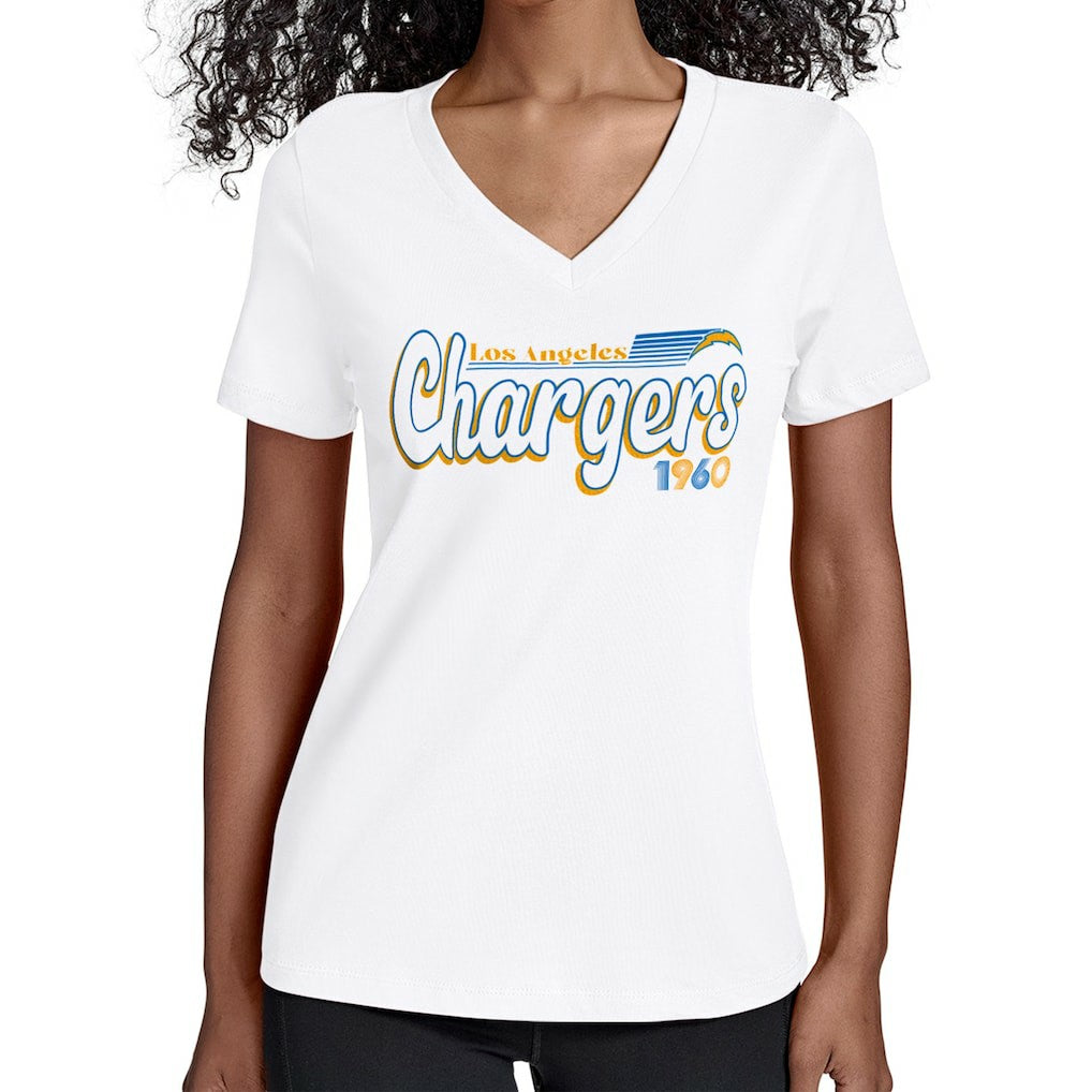 Los Angeles Chargers Starter Women's Groovy Script V-Neck T-Shirt White