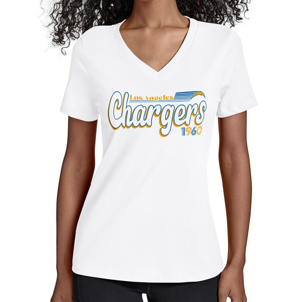 Los Angeles Chargers Starter Women's Groovy Script V-Neck T-Shirt White