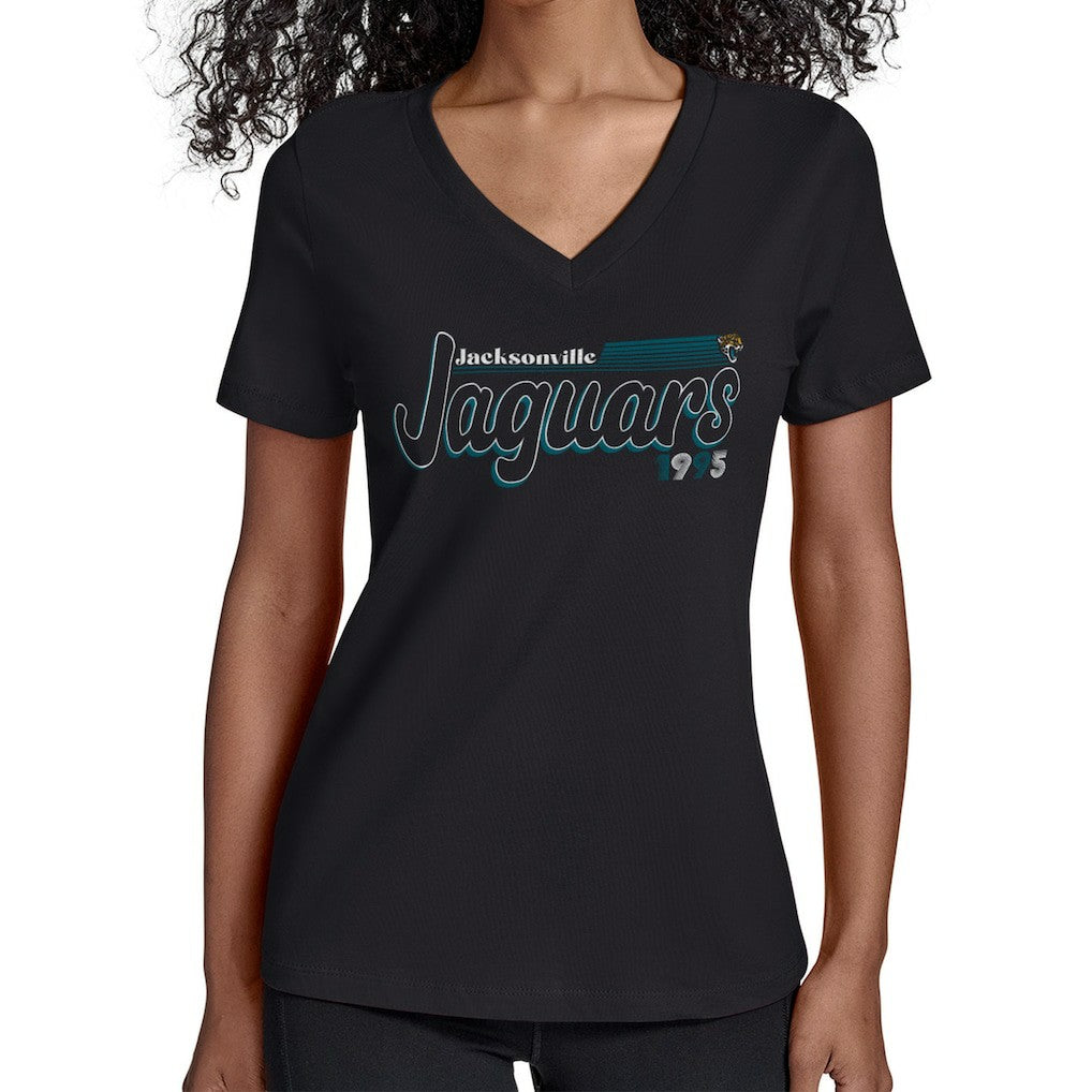 Jacksonville Jaguars Starter Women's Groovy Script V-Neck T-Shirt Black