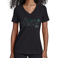 New York Jets Starter Women's Groovy Script V-Neck T-Shirt Black
