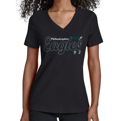 Philadelphia Eagles Starter Women's Groovy Script V-Neck T-Shirt Black