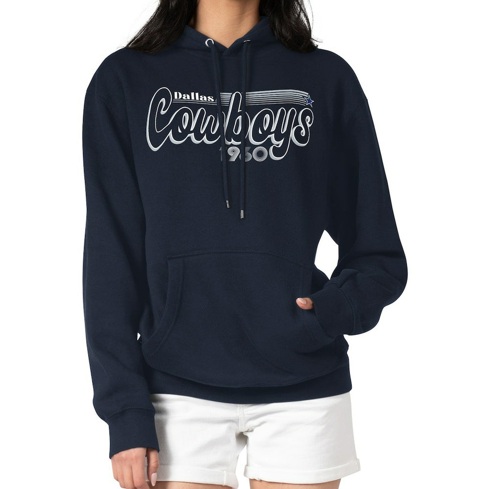 Dallas Cowboys Starter Women's Groovy Script Pullover Hoodie Navy