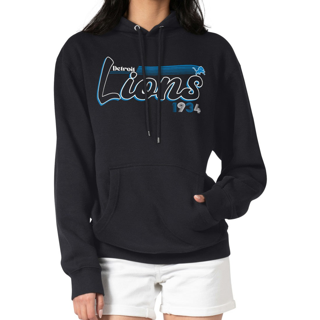 Detroit Lions Starter Women's Groovy Script Pullover Hoodie Black