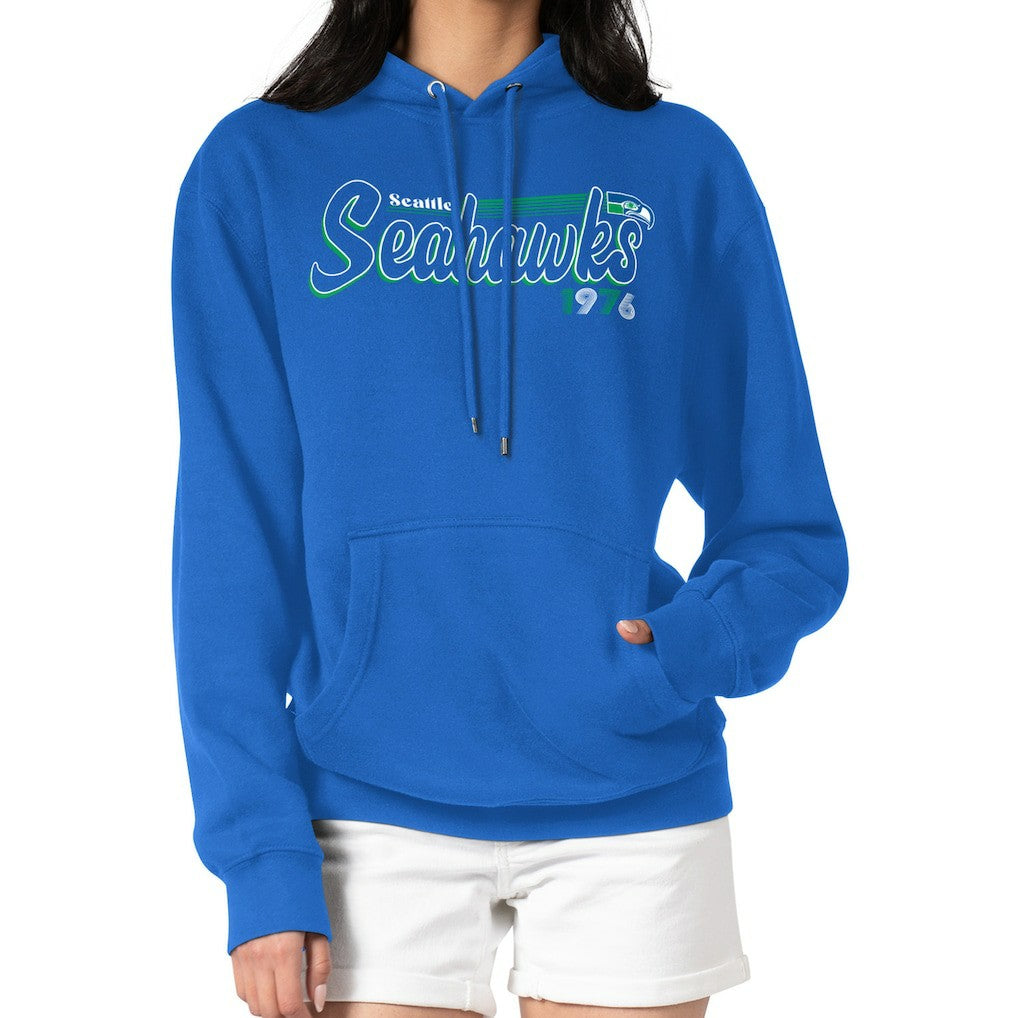 Seattle Seahawks Starter Women's Throwback Groovy Script Pullover Hoodie Royal