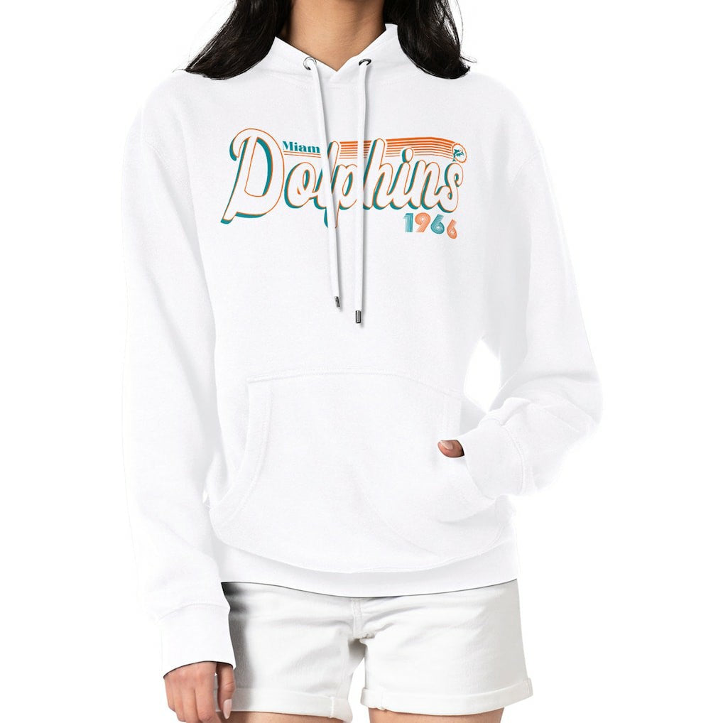 Miami Dolphins Starter Women's Throwback Groovy Script Pullover Hoodie White