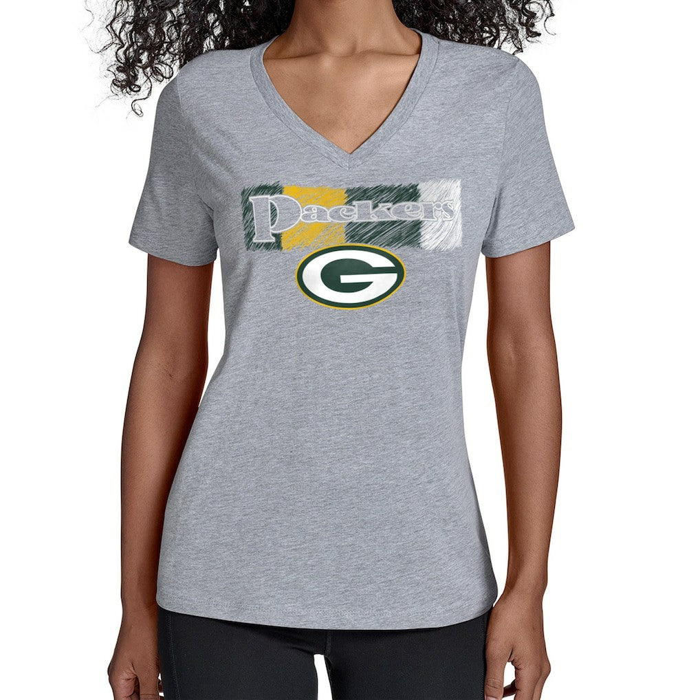 Green Bay Packers Starter Women's Color Shading V-Neck T-Shirt Gray