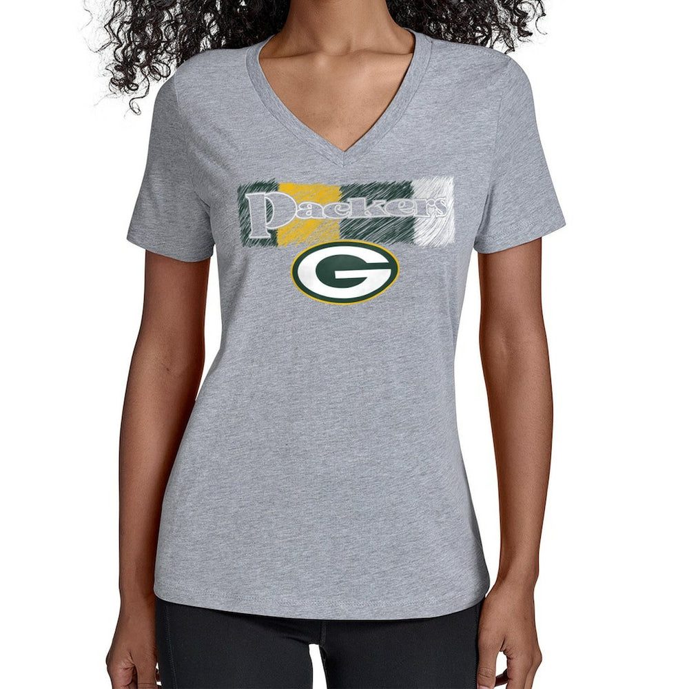 Green Bay Packers Starter Women's Color Shading V-Neck T-Shirt Gray