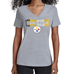 Pittsburgh Steelers Starter Women's Color Shading V-Neck T-Shirt Gray