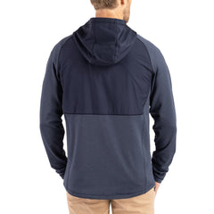 Denver Broncos Cutter & Buck Peshastin Eco Fleece Recycled Raglan Full-Zip Tri-Blend Hybrid Jacket Heather Navy