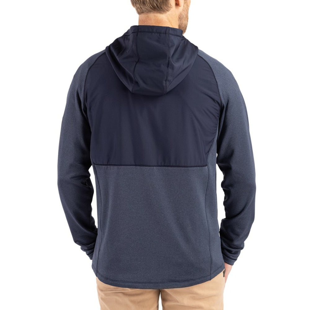 Chicago Bears Cutter & Buck Peshastin Eco Fleece Recycled Raglan Full-Zip Tri-Blend Hybrid Jacket Heather Navy