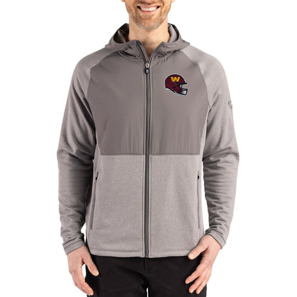 Washington Commanders Cutter & Buck Peshastin Eco Fleece Recycled Raglan Full-Zip Tri-Blend Hybrid Jacket Heather Gray