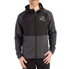Carolina Panthers Cutter & Buck Peshastin Eco Fleece Recycled Raglan Full-Zip Tri-Blend Hybrid Jacket Heather Black