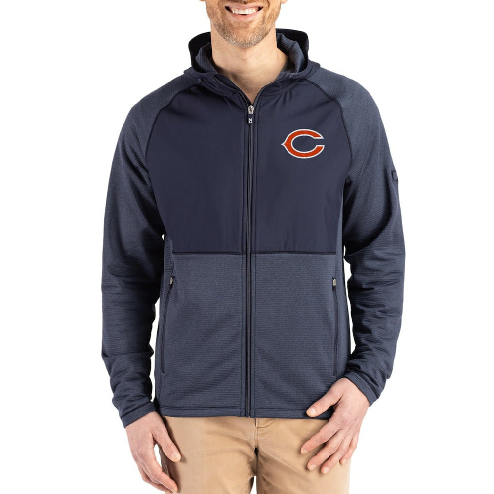 Chicago Bears Cutter & Buck Peshastin Eco Fleece Recycled Raglan Full-Zip Tri-Blend Hybrid Jacket Heather Navy
