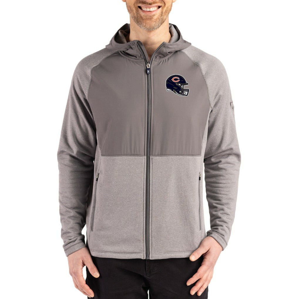 Chicago Bears Cutter & Buck Peshastin Eco Fleece Recycled Raglan Full-Zip Tri-Blend Hybrid Jacket Heather Gray