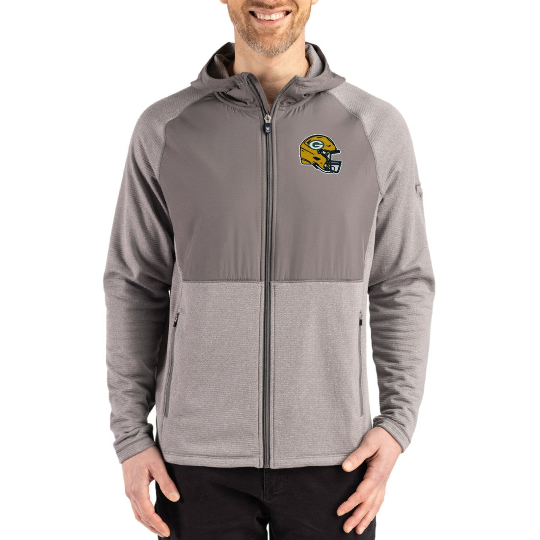 Green Bay Packers Cutter & Buck Peshastin Eco Fleece Recycled Raglan Full-Zip Tri-Blend Hybrid Jacket Heather Gray