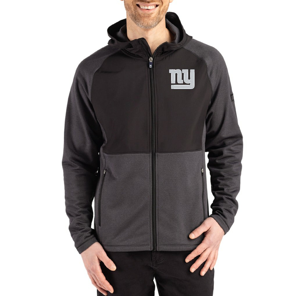 New York Giants Cutter & Buck Peshastin Eco Fleece Recycled Raglan Full-Zip Tri-Blend Hybrid Jacket Heather Black