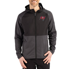 Tampa Bay Buccaneers Cutter & Buck Peshastin Eco Fleece Recycled Raglan Full-Zip Tri-Blend Hybrid Jacket Heather Black