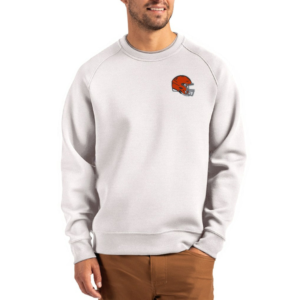 Cleveland Browns Cutter & Buck Helmet Roam Recycled Raglan Pullover Sweatshirt Gray