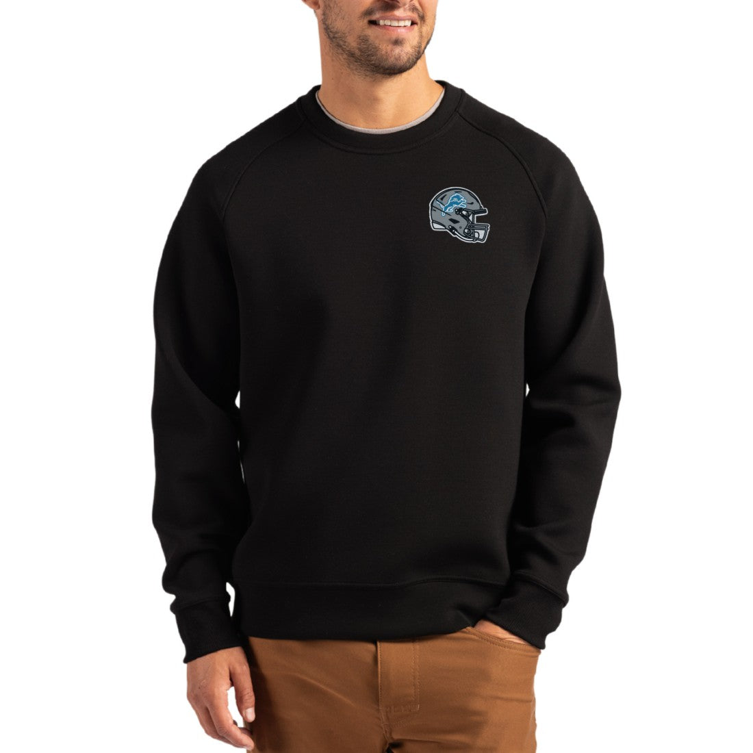 Detroit Lions Cutter & Buck Helmet Roam Recycled Raglan Pullover Sweatshirt Black