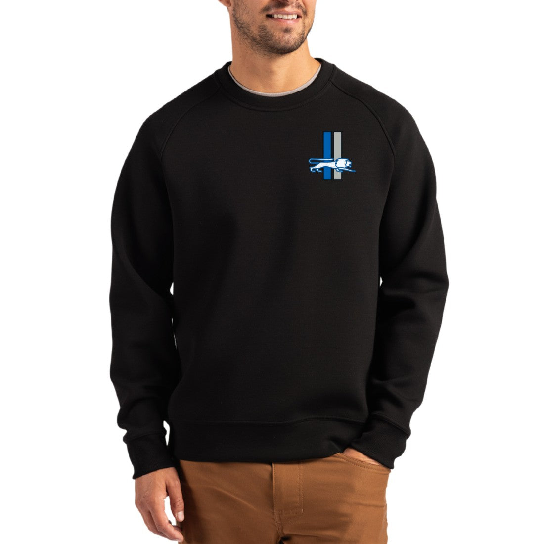 Detroit Lions Cutter & Buck Throwback Roam Recycled Raglan Pullover Sweatshirt Black