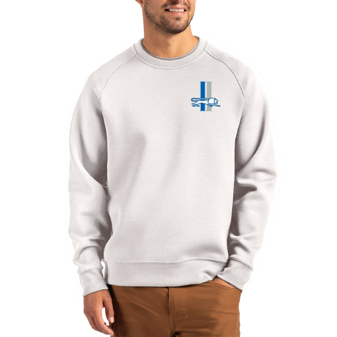 Detroit Lions Cutter & Buck Throwback Roam Recycled Raglan Pullover Sweatshirt Gray