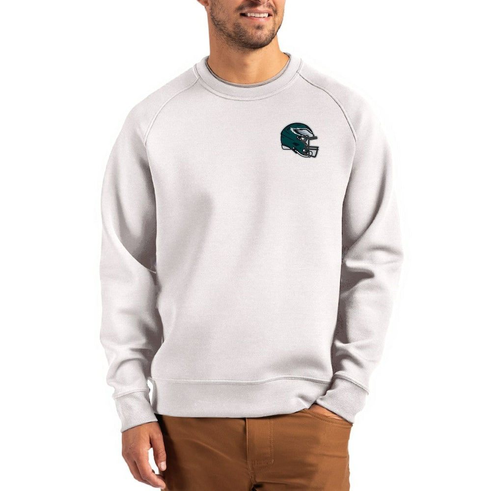 Philadelphia Eagles Cutter & Buck Helmet Roam Recycled Raglan Pullover Sweatshirt Gray