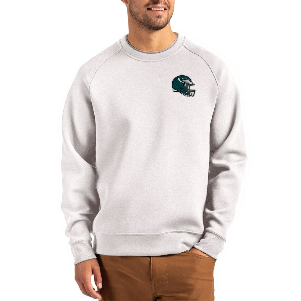 Philadelphia Eagles Cutter & Buck Helmet Roam Recycled Raglan Pullover Sweatshirt Gray