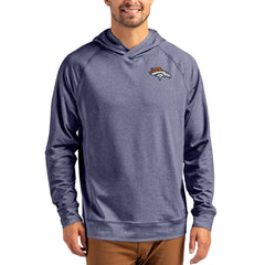 Denver Broncos Cutter & Buck Adapt Knit Recycled Raglan Pullover Hoodie Heather Navy