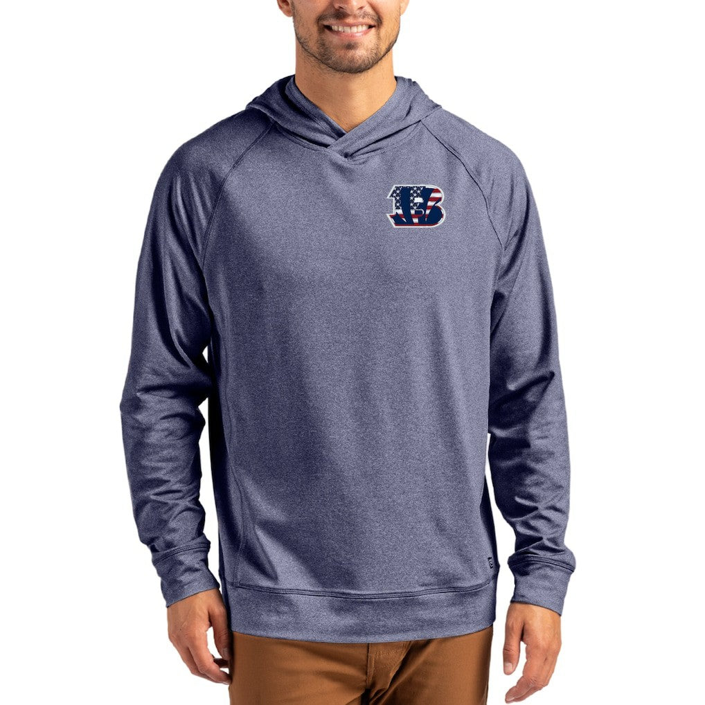 Cincinnati Bengals Cutter & Buck Adapt Americana Knit Recycled Raglan Pullover Hoodie Heather Navy