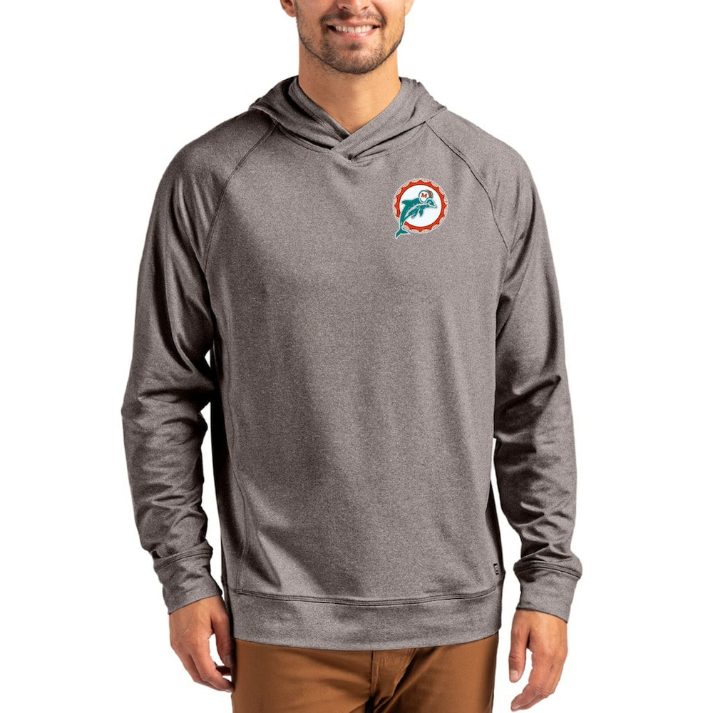 Miami Dolphins Cutter & Buck Adapt Historic Knit Recycled Raglan Pullover Hoodie Heather Gray