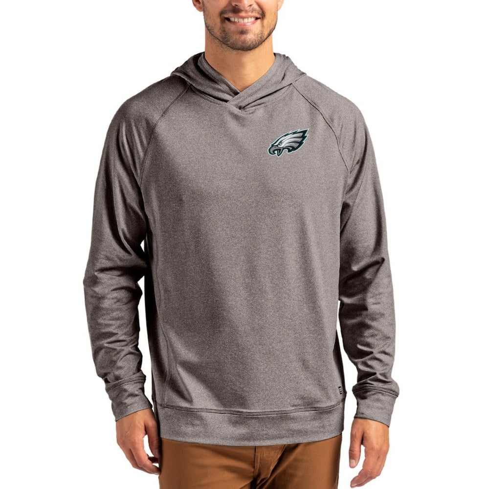 Philadelphia Eagles Cutter & Buck Adapt Knit Recycled Raglan Pullover Hoodie Heather Gray