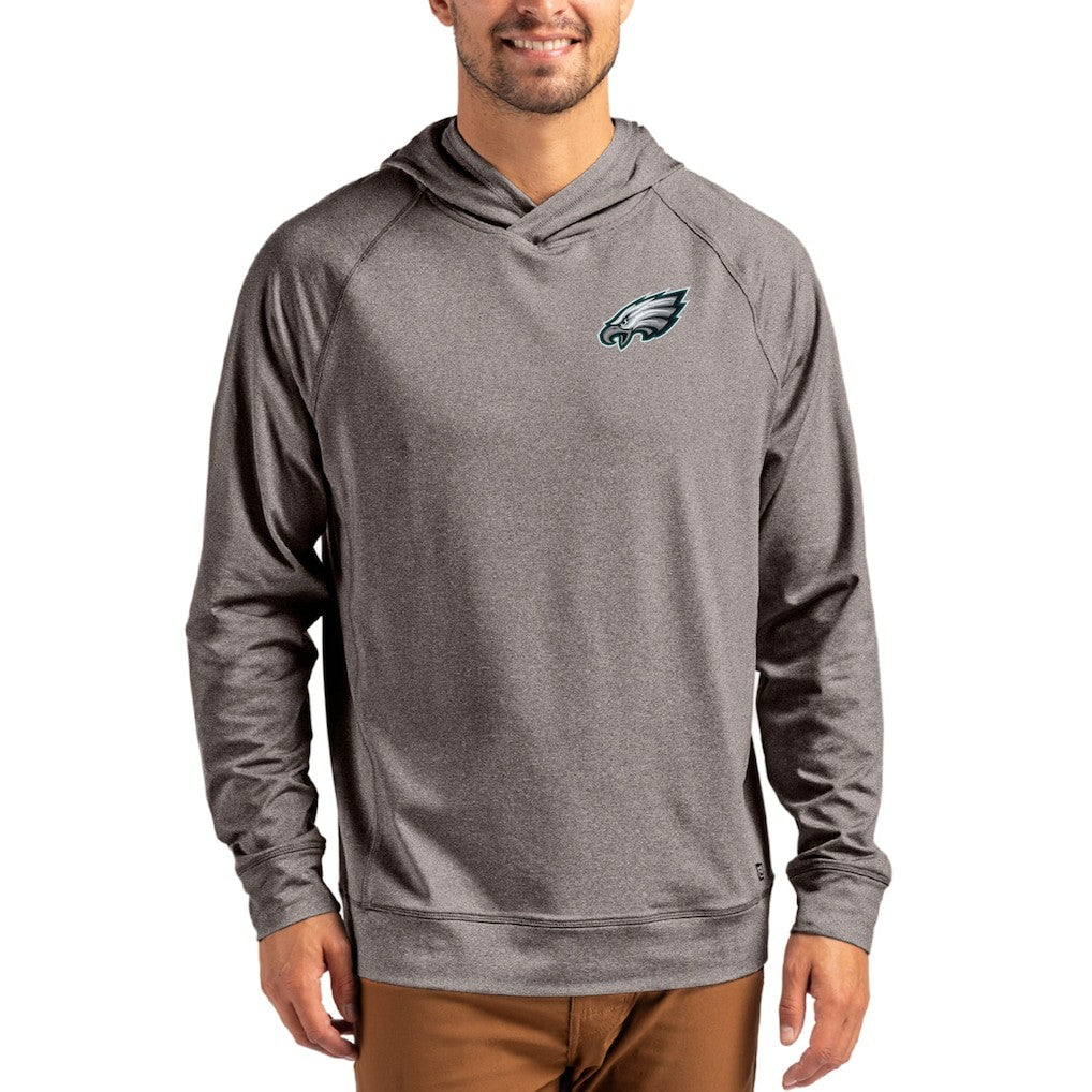 Philadelphia Eagles Cutter & Buck Adapt Knit Recycled Raglan Pullover Hoodie Heather Gray