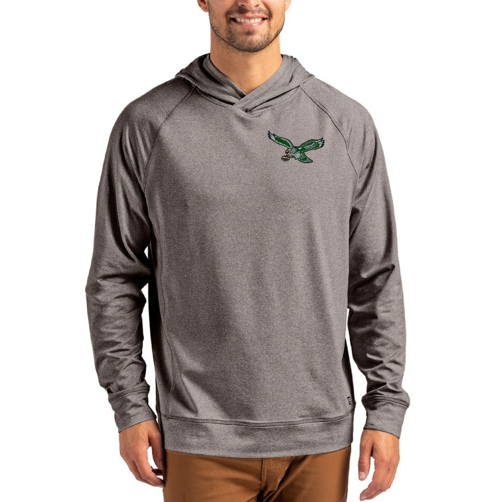 Philadelphia Eagles Cutter & Buck Adapt Historic Knit Recycled Raglan Pullover Hoodie Heather Gray