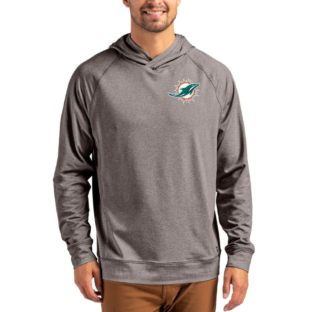 Miami Dolphins Cutter & Buck Adapt Historic Knit Recycled Raglan Pullover Hoodie Heather Gray
