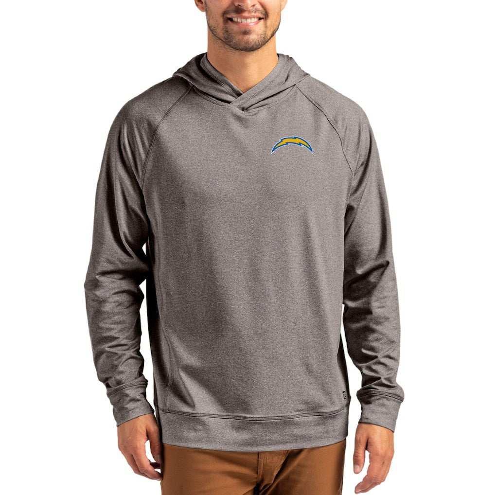 Los Angeles Chargers Cutter & Buck Adapt Knit Recycled Raglan Pullover Hoodie Heather Gray