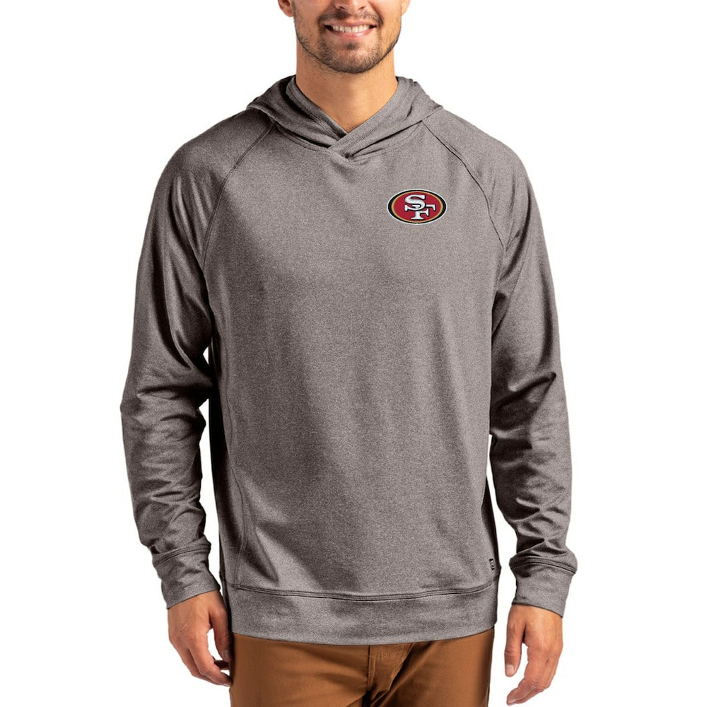 San Francisco 49ers Cutter & Buck Adapt Knit Recycled Raglan Pullover Hoodie Heather Gray