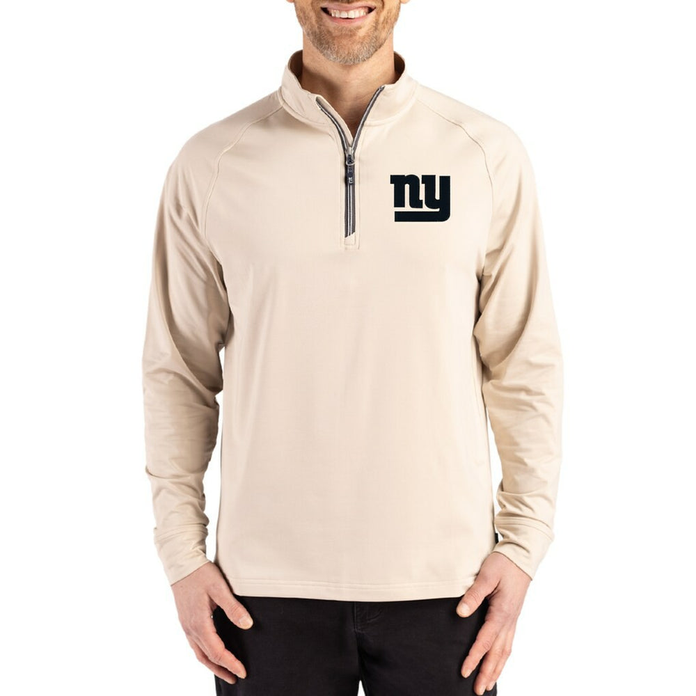 New York Giants Cutter & Buck Adapt Eco Knit Stretch Recycled Quarter-Zip Pullover Tan