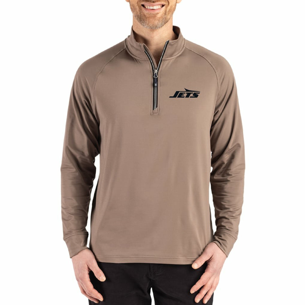 New York Jets Cutter & Buck Adapt Eco Knit Stretch Recycled Quarter-Zip Pullover Brown