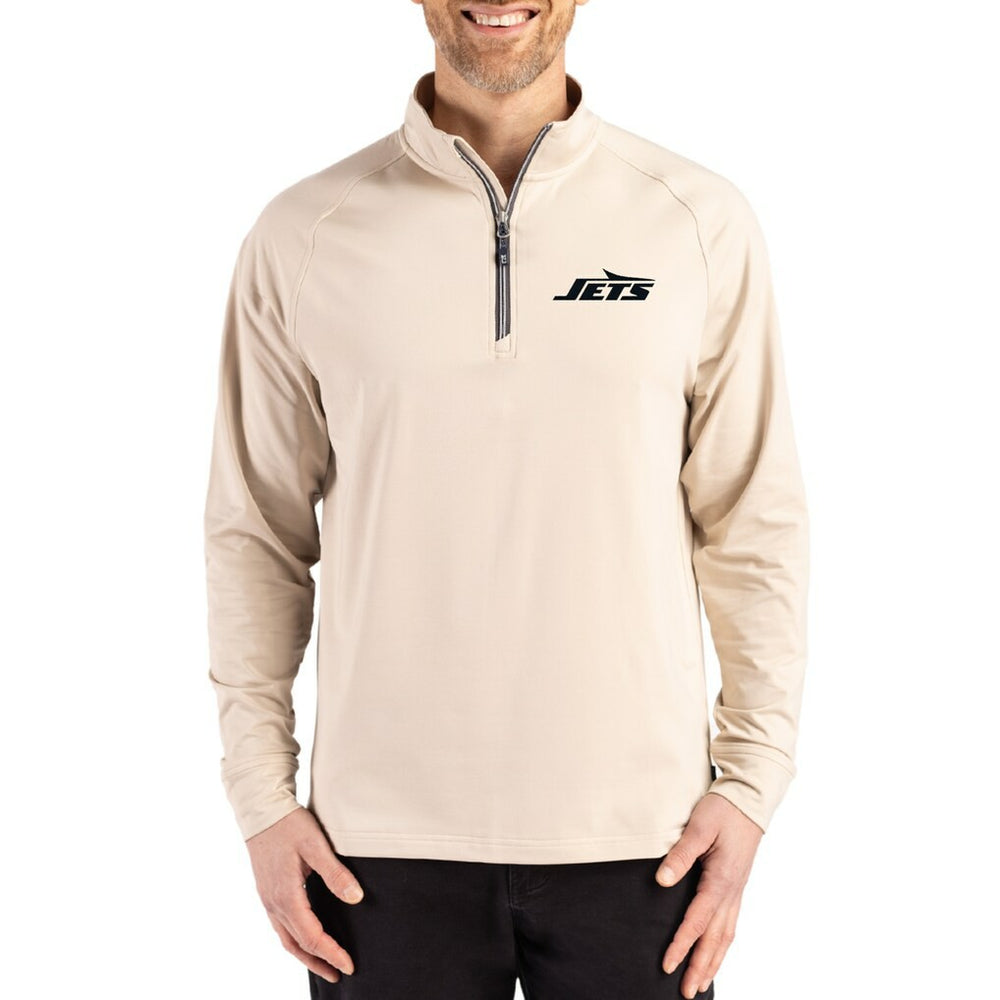 New York Jets Cutter & Buck Adapt Eco Knit Stretch Recycled Quarter-Zip Pullover Tan