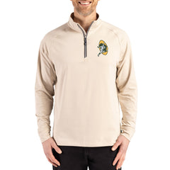 Green Bay Packers Cutter & Buck Throwback Logo Adapt Eco Knit Stretch Recycled Quarter-Zip Pullover Tan