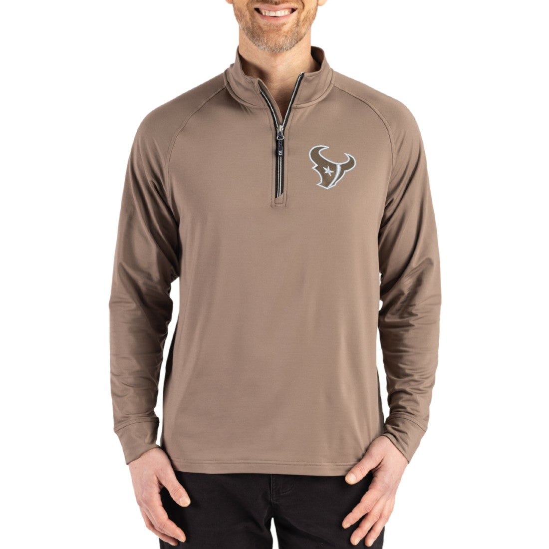 Houston Texans Cutter & Buck Adapt Eco Knit Stretch Recycled Quarter-Zip Pullover Brown