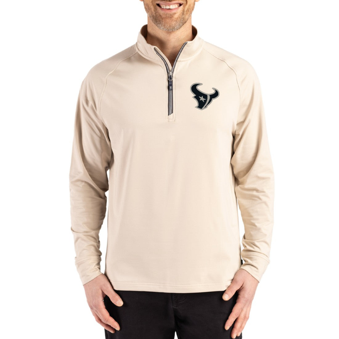 Houston Texans Cutter & Buck Adapt Eco Knit Stretch Recycled Quarter-Zip Pullover Tan