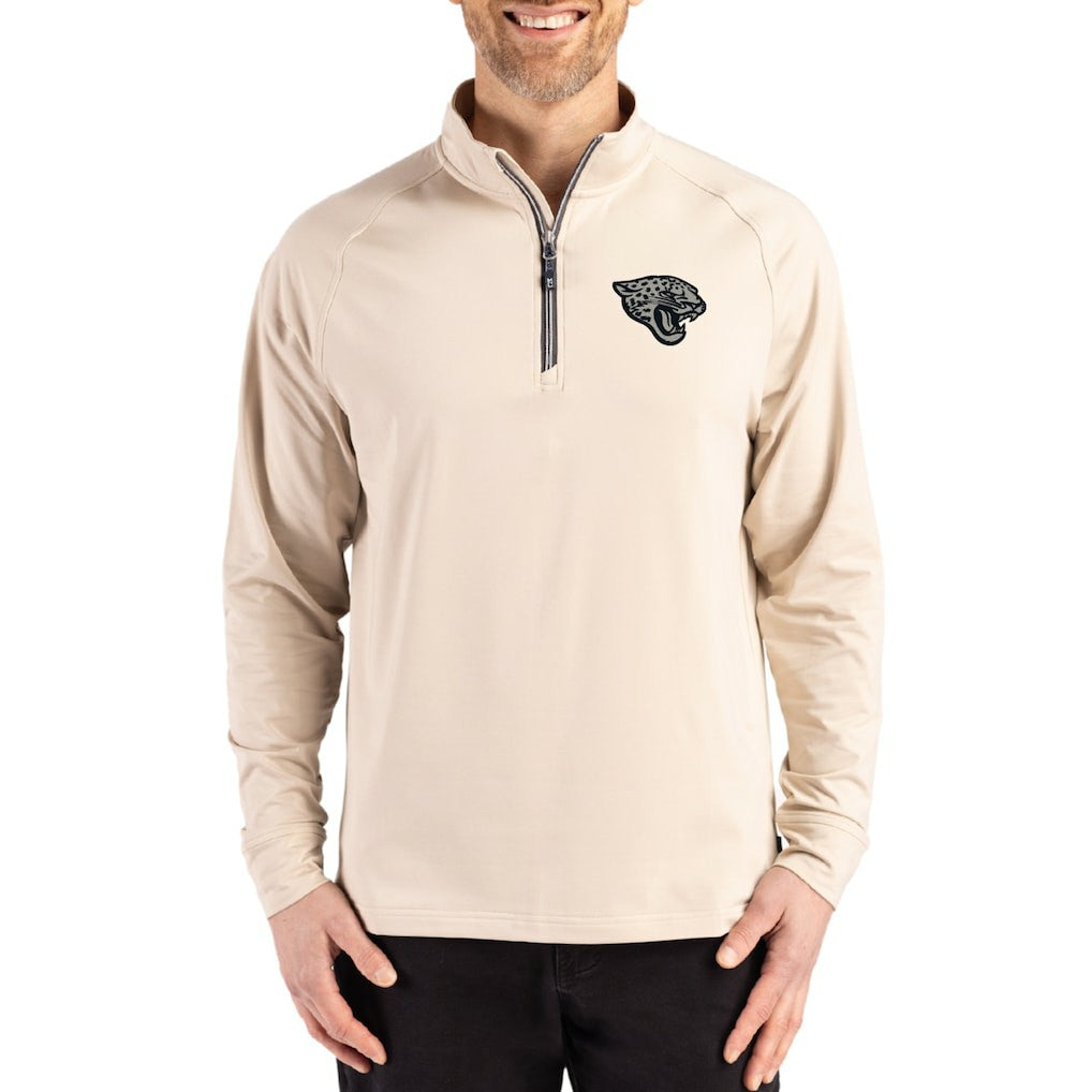 Jacksonville Jaguars Cutter & Buck Adapt Eco Knit Stretch Recycled Quarter-Zip Pullover Tan
