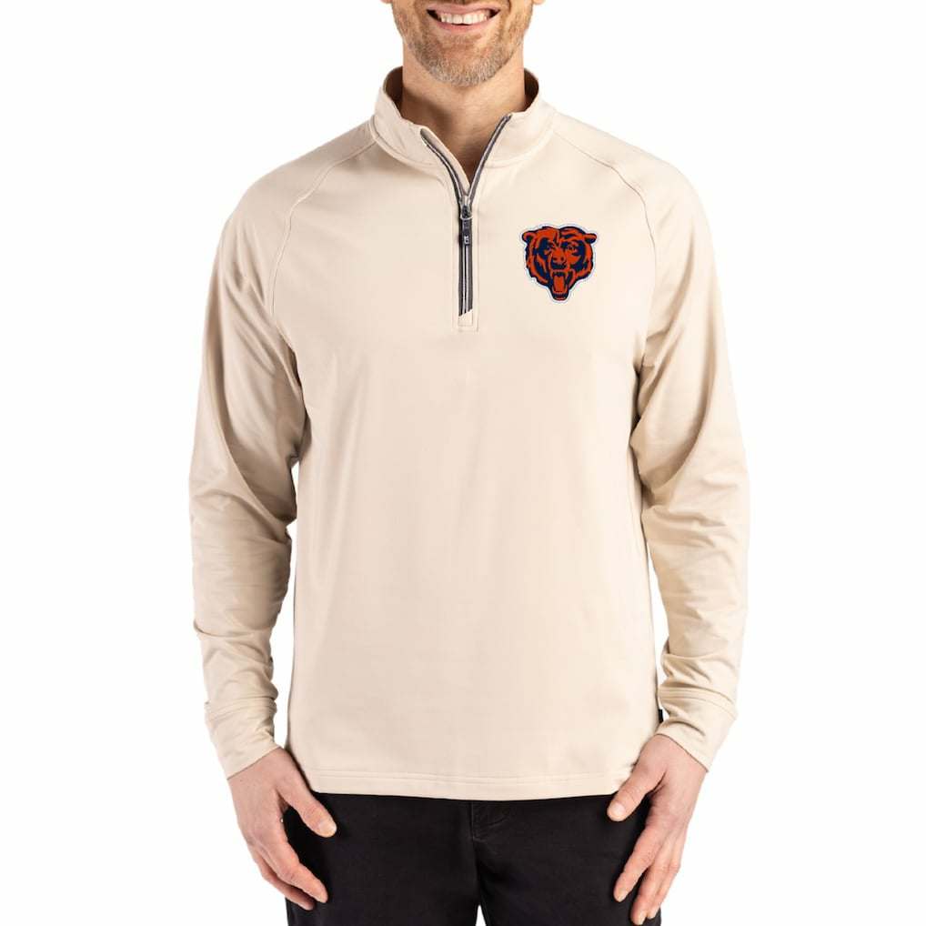 Chicago Bears Cutter & Buck Adapt Eco Knit Stretch Recycled Quarter-Zip Pullover Tan