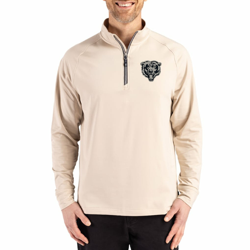 Chicago Bears Cutter & Buck Adapt Eco Knit Stretch Recycled Quarter-Zip Pullover Tan