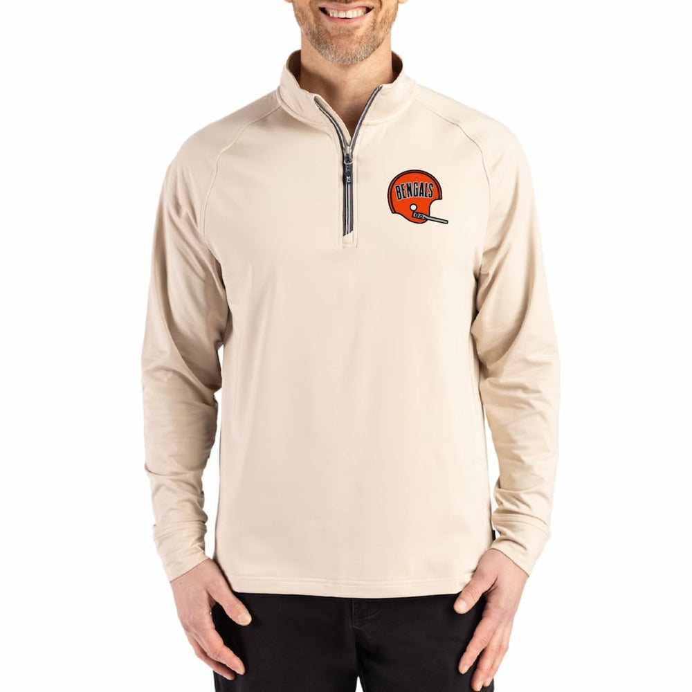 Cincinnati Bengals Cutter & Buck Throwback Logo Adapt Eco Knit Stretch Recycled Quarter-Zip Pullover Tan