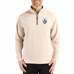 Los Angeles Chargers Cutter & Buck Throwback Logo Adapt Eco Knit Stretch Recycled Quarter-Zip Pullover Tan