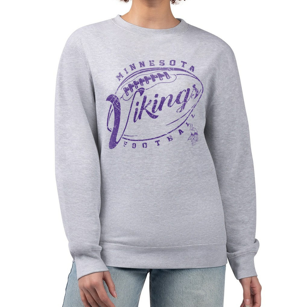 Minnesota Vikings G-III 4Her by Carl Banks Women's Distressed Graphics Fleece Pullover Sweatshirt Gray