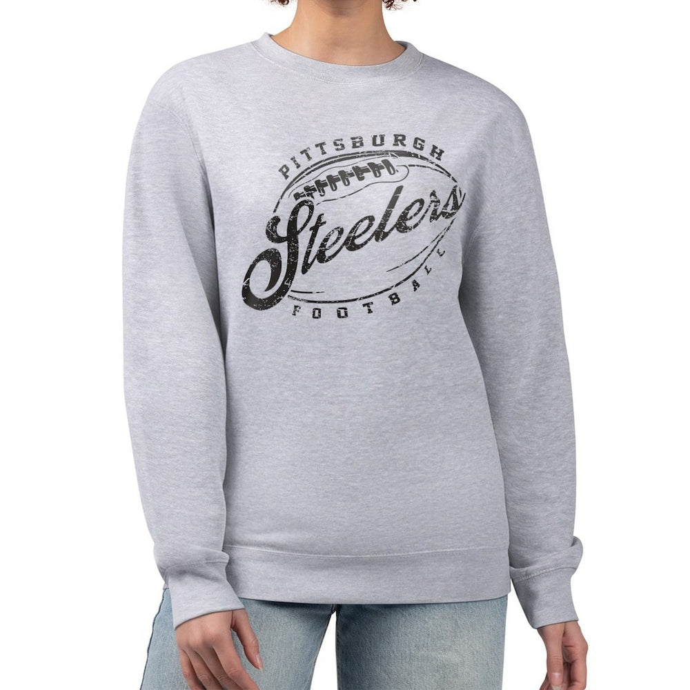 Pittsburgh Steelers G-III 4Her by Carl Banks Women's Distressed Graphics Fleece Pullover Sweatshirt Gray